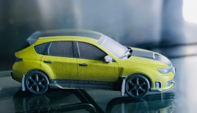 Side profile of a custom rally car model.