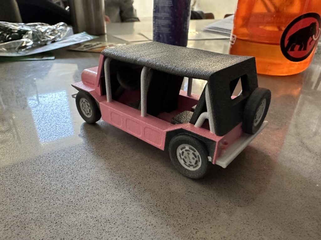 ear side view of custom pink Moke replica